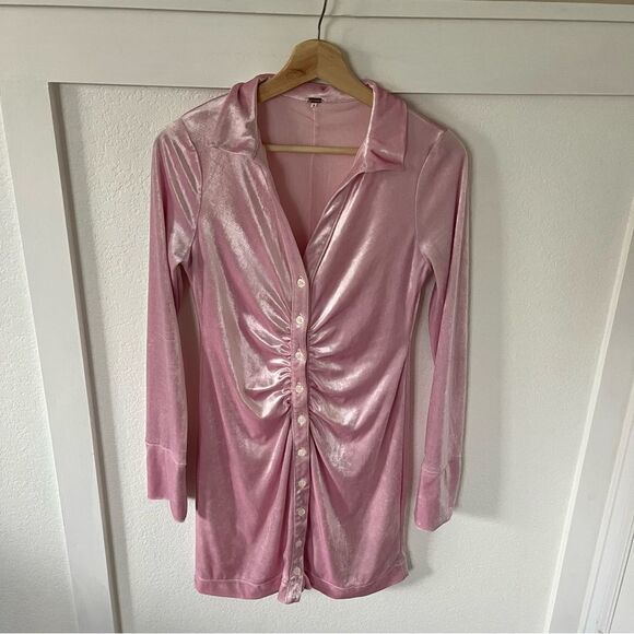 Free People Women's XS Shayla Velvet Ruched Mini Dress. - Picture 2 of 11